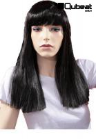 Long black wig with bangs