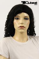 Perücken Damen Lang schwarz Echthaar Lockig Alltag Stylisch 80er Jahre Party handgenüpft ca. 60 cm