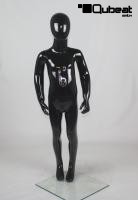 Schaufensterpuppen Unisex Kind mit Kopf, Gesichtslos Schwarz glänzend stehend