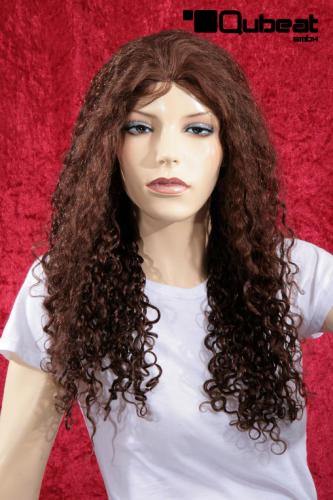 Braune Echthaarperücke mit Locken, ca 51 cm