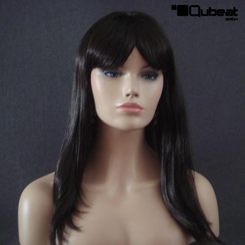Perücken Damen Lang schwarz Kanekalon Pony Glatt Alltag Stylisch