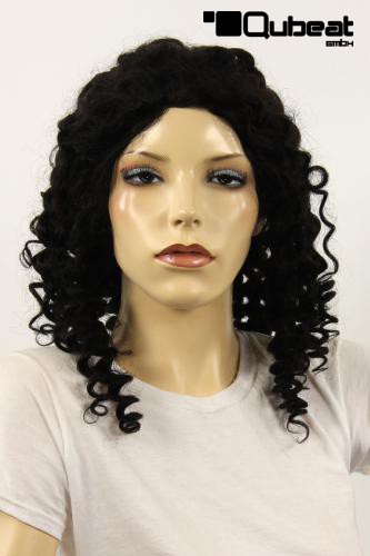 Perücken Damen Schulterlang schwarz Echthaar Lockig Alltag Stylisch handgenüpft ca. 40 cm