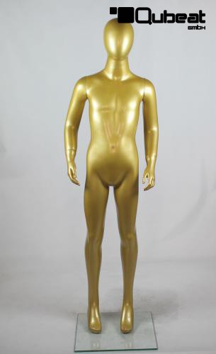 Schaufensterpuppen Unisex Kind mit Kopf, Gesichtslos Gold stehend Till Schlank