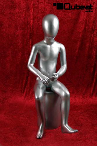Schaufensterpuppen Unisex Kind mit Kopf, Gesichtslos Silber sitzend Danny Schlank