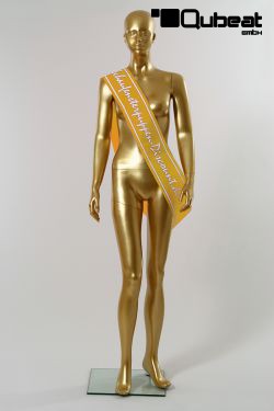 Schaufensterpuppen weiblich mit abstraktem Kopf, Gold stehend Marina Schlank